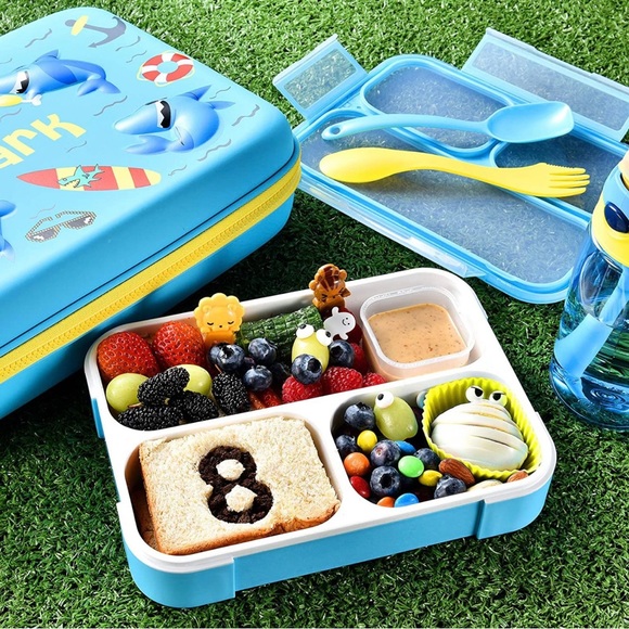 COO&KOO NWT Shark Blue Yellow Kids Lunchbox with Accesories - Picture 5 of 12